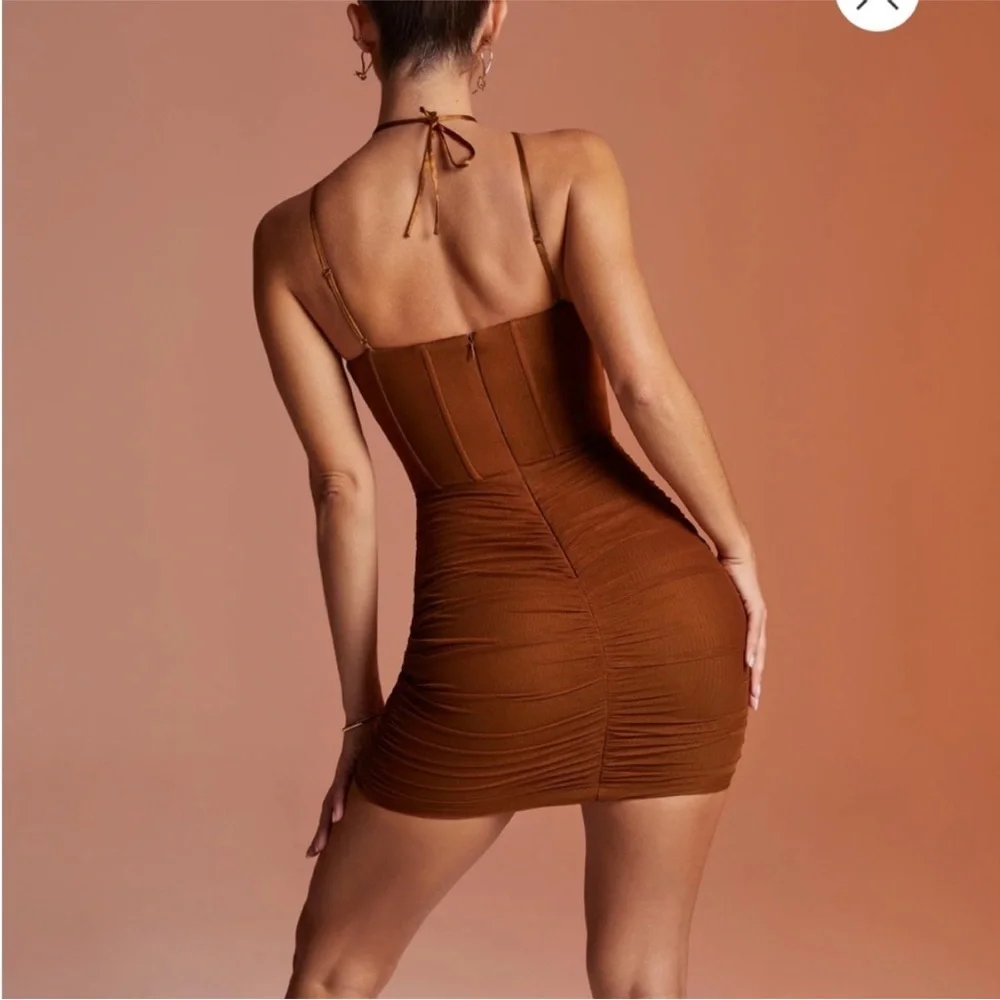 Oh Polly Rust Brown Bodycon Ruched Midi Dress – UK 4 / US 0 - Picture 2 of 5